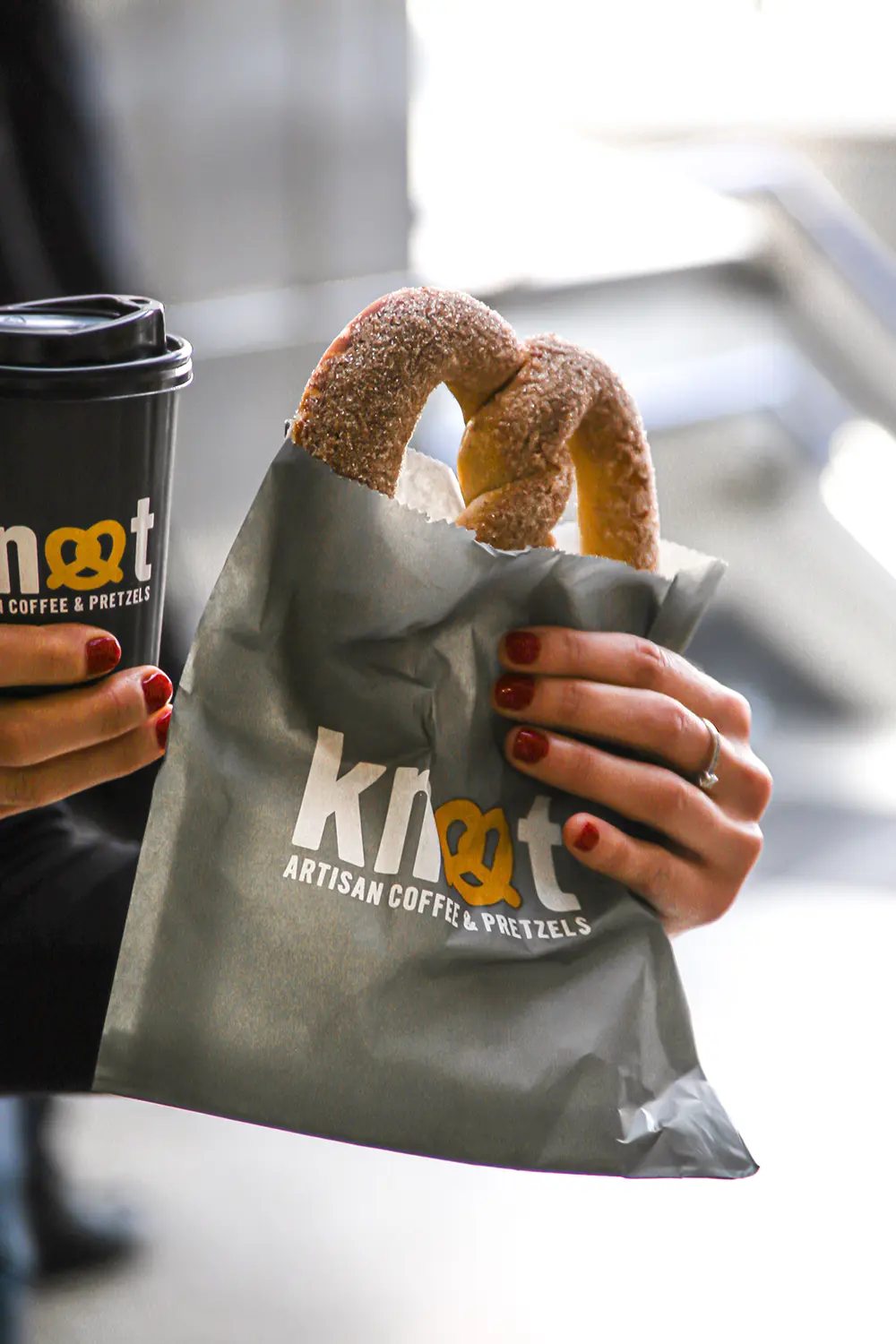 knot pretzel and coffee